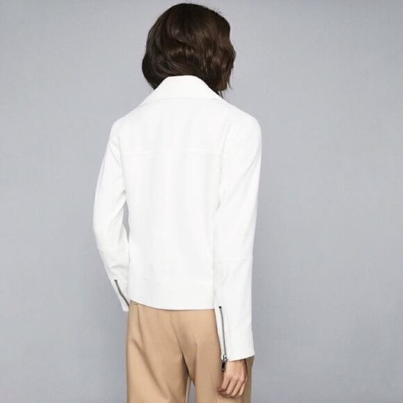 NWT Reiss Sabine white Moto biker jacket sz 8 - Picture 6 of 8